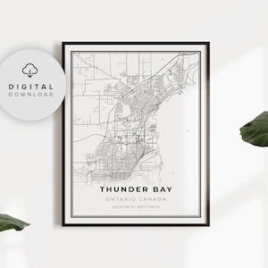 Thunder Bay Map Print ( Ontario ON Canada Imprimer la feuille de route de la ville, impression de la carte de la Ville, cadeau de bureau pour le patron, NP541
