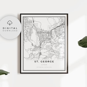 St. George Map Print, Utah UT USA Map Art Poster, St George Dixie, Printable city street road map, Printable gift, NP67