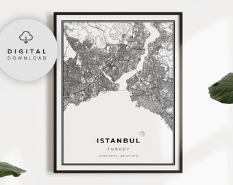 Istanbul Map Print, Turkey Map Art Poster, Marmara, Printable city street road map, Digital prints, gift for her, NP583