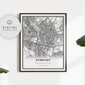 Utrecht Kaart Print, Nederland Kaart Art Poster, Nederland, Printable city street road map, Digital download art, NP830