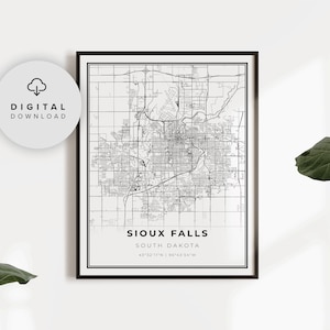 Sioux Falls Map Print, South Dakota SD USA Map Art Poster, Printable City Street Road Map ...