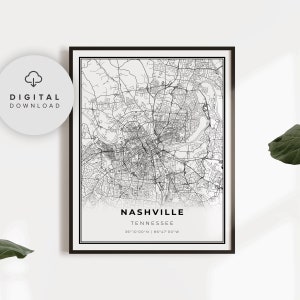 Nashville Map Print, Tennessee TN USA Map Art Poster, Davidson, Printable city street road map, Digital download, NP382