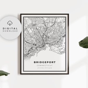 Bridgeport Map Print, Connecticut CT USA Map Art Poster, Printable city street road map, City map artwork, NP164