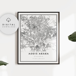 Addis Abeba Map Print, Ethiopië Map Art Poster, Abeba Afrika, Afdrukbare stad straat routekaart, afdrukbare download, NP740