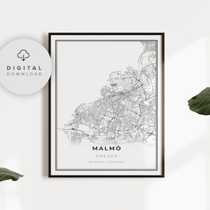 Malmo Kaart Print, Zweden Malmö Zweden Kaart Art Poster, Afdrukbare stad straat routekaart, afdrukbare cadeau vader, NP671