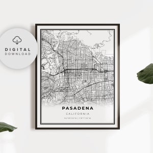 Pasadena Map Print, California CA USA Map Art Poster, Printable city street road map, etsy printable art, NP21