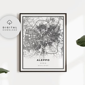 Aleppo Map Print, Syria Map Art Poster, Printable city street road map, City map download, office gift ideas, NP540
