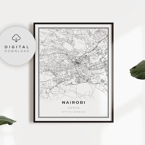 Nairobi Map Print, Kenia Karte Kunst Poster, Nyrobi Afrika, druckbare Straßenkarte der Stadt, herunterladbare Wand, PN578