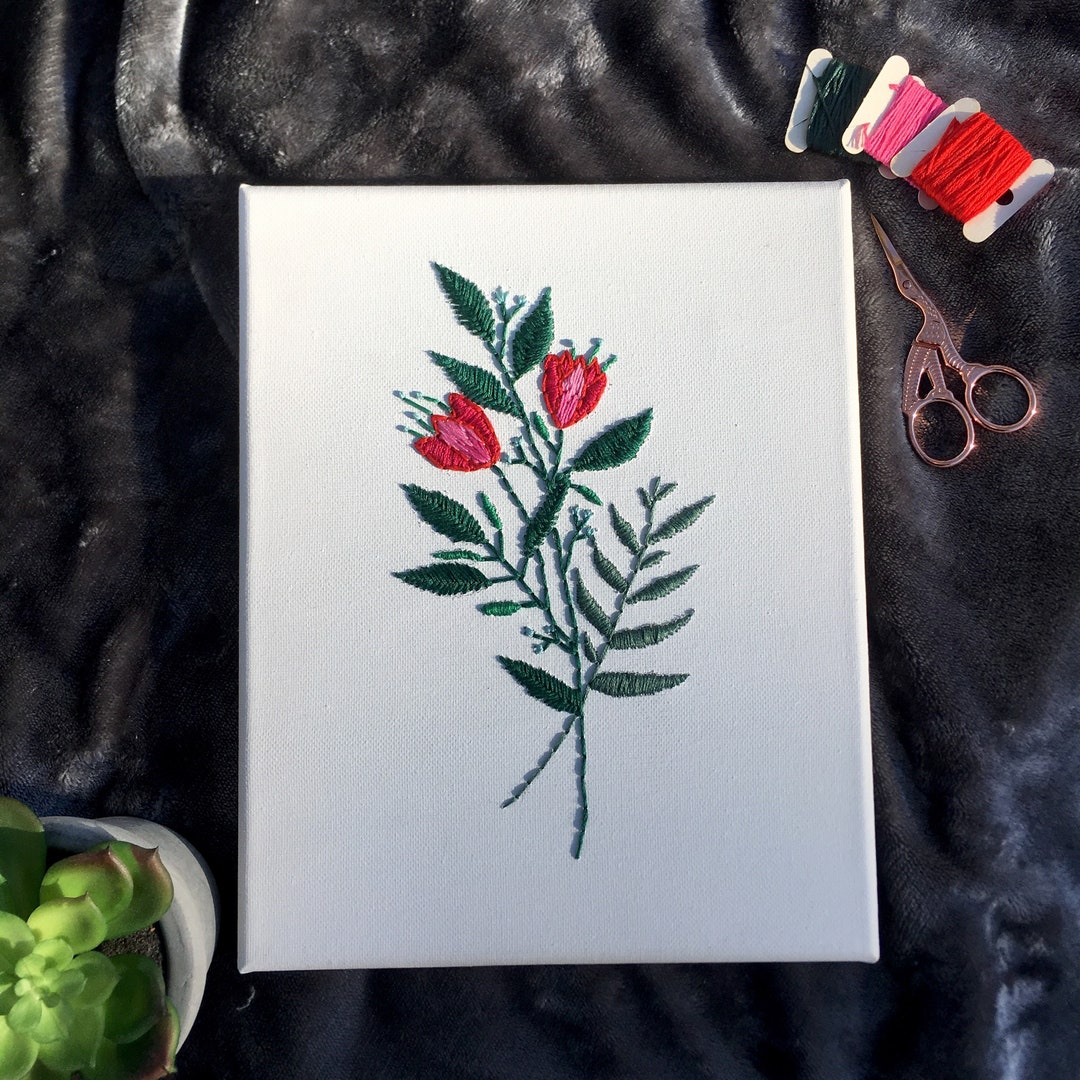 Flower Embroidery on Canvas Etsy