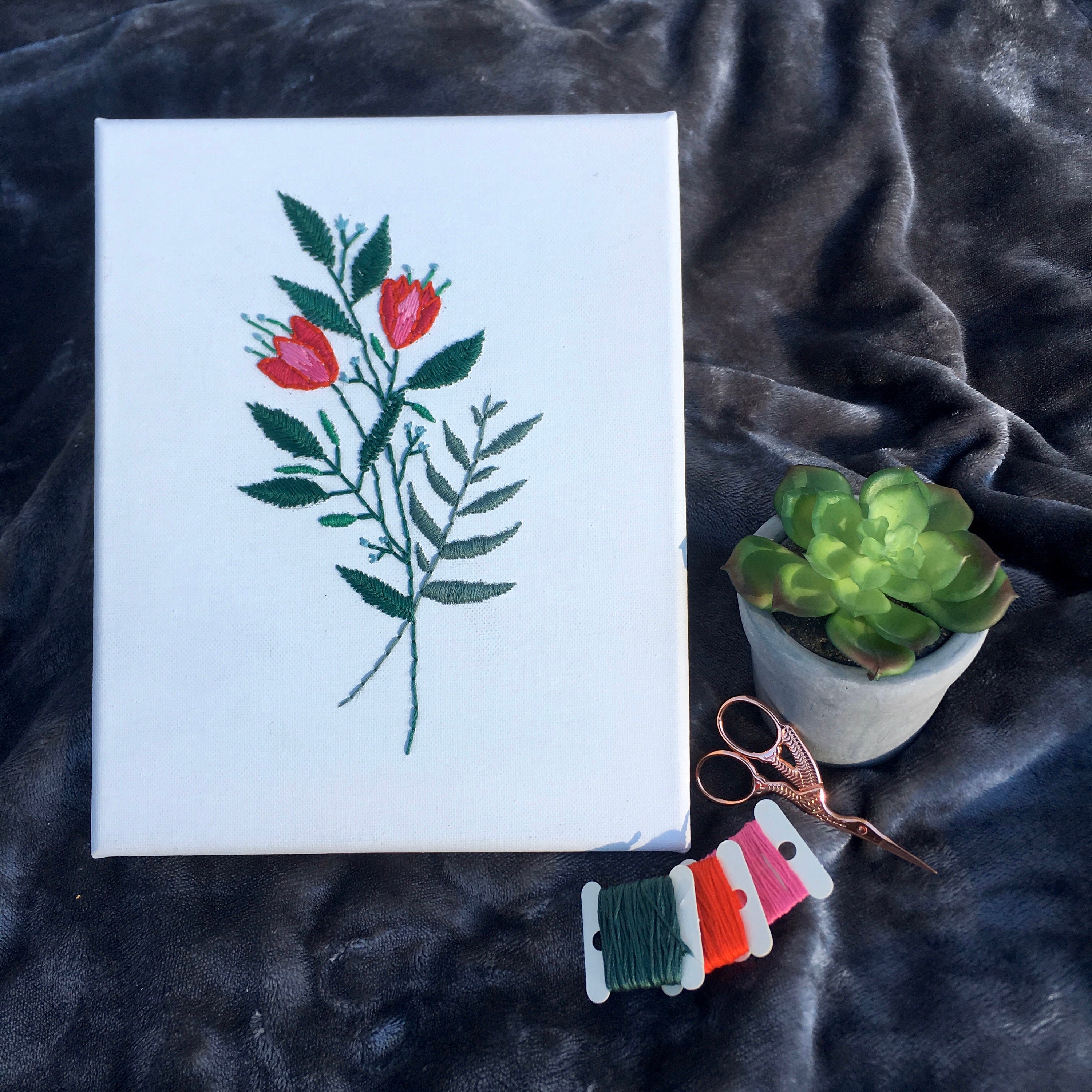 Flower Embroidery on Canvas Etsy