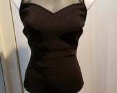 Vintage ROXANNE Black 1-piece Swimsuit Women 39 s Sz 36D, Mesh Top Panel, Support - Ribbed Maillot Swimsuit