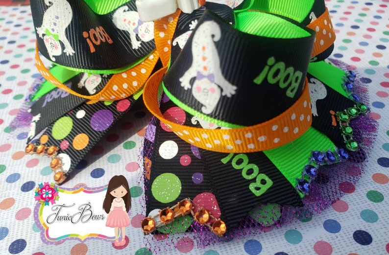 Ghost Hair Bow US Designer Prints Halloween neon colors Girls Clip Boo