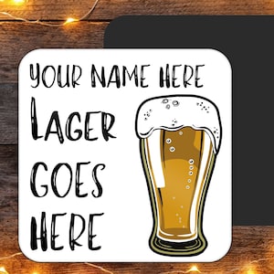 Personalised  Lager  Drinks Coaster, Adult  Lager Drinks Coaster,  Custom Name  Lager Coaster ,  Personalised  Coaster, Lager Lovers Gift