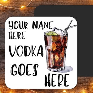 Personalised Vodka Drinks Coaster, Adult Name Drinks Coaster,Custom Name Coaster ,Personalised  Coaster,Vodka Lovers Gift