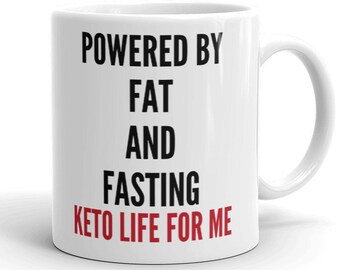 Aangedreven door vet en vasten Mok, Keto-cadeaus, Keto-eten, Keto-dieetmok, Keto-koffiemok, Keto-kop, ketogene mok