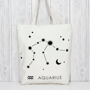 Aquarius Constellation Tote Bag, Zodiac Sign Gift, Eco Friendly Tote Bags , Bag For Life Tote,  Star Sign Gift