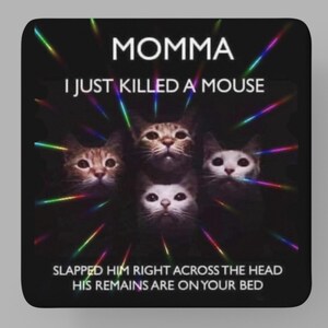 Funny Cat Coaster – Momma I Just Killed a Mouse – Cat Lovers Gift, Cat Secret Santa, Stocking Filler image 5