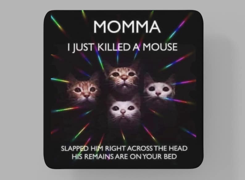 Funny Cat Coaster – Momma I Just Killed a Mouse – Cat Lovers Gift, Cat Secret Santa, Stocking Filler image 5