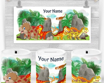 Dinosaur Personalised Money Box With Name, Dinosaur Piggy Bank, Kids Money Box, Money Box For Children, Childs Money Box