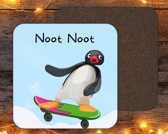 Funny Penguin Coaster , Funny Novelty Penguin Noot Noot Coaster , Desk Decor , Gift For her, Mother&#39;s Day Gift, Stocking Filler