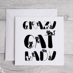 Tarjeta Crazy Cat Lady, Tarjeta de novia, Tarjeta de cumpleaños, Tarjeta para ella, Tarjeta de cumpleaños, Tarjeta de aniversario, Tarjeta del gato