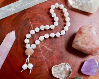 Moonstone, Peach Moonstone, Pocket Mala, Hand Mala, 27 Bead Pocket Mala, Travel Mala, Prayer beads