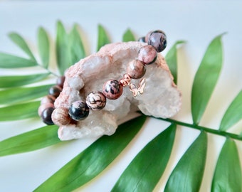 Rhodonite Bracelet,Gemstone, 8mm Beads,Crystal bead Bracelet,Women,Mens Beaded Bracelet,Rhodonite Gemstone Bracelet, Healing,Gifts for her