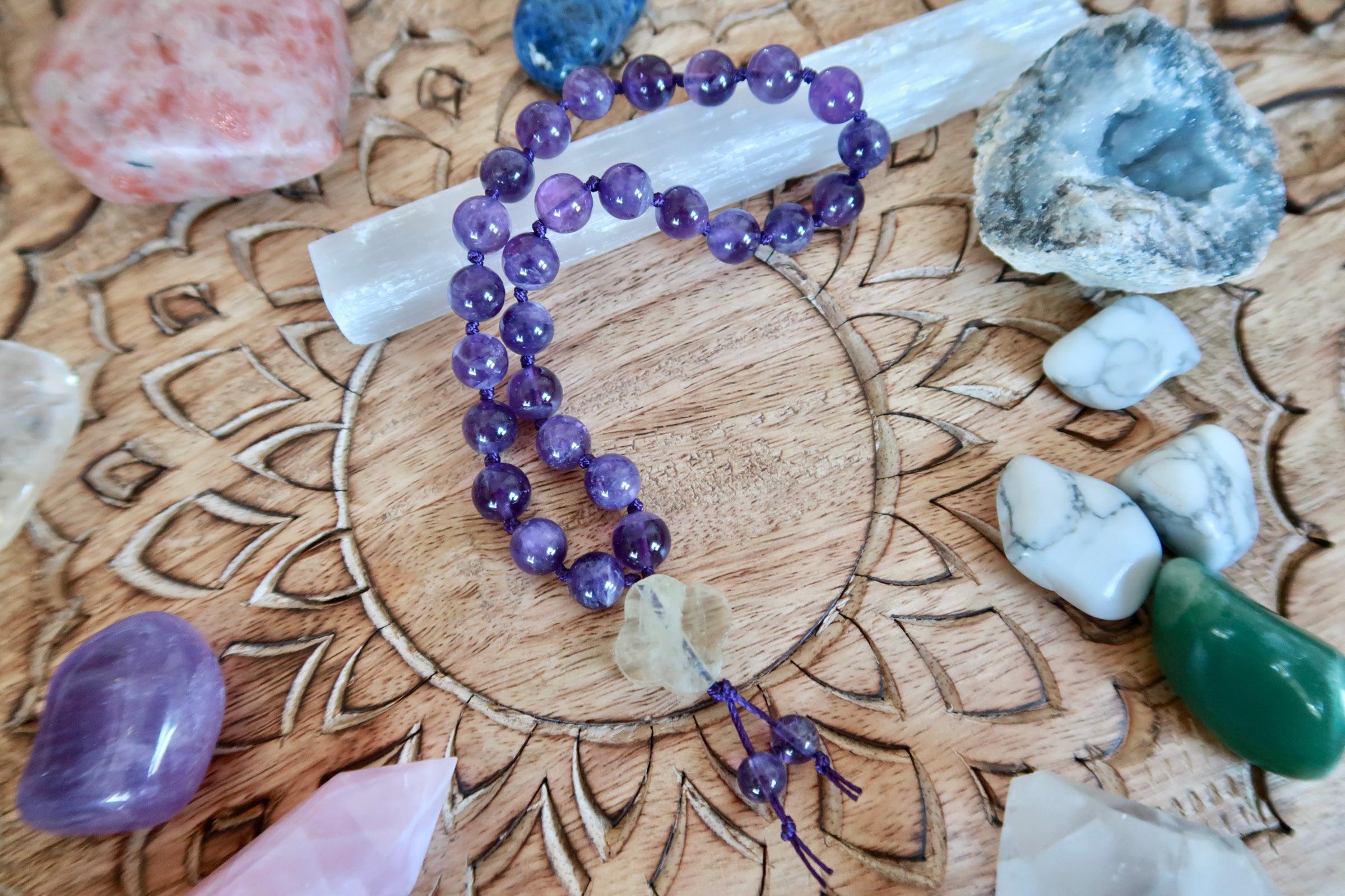 Amethyst, Citrine, Pocket Mala, Hand Mala, 27 Bead Pocket Mala, Travel Mala, Prayer beads