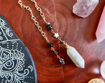 Moonstone, Pendulum, Smoky Quartz, Skull, Hematite, Black Tourmaline, star charm, crystal Pendulum