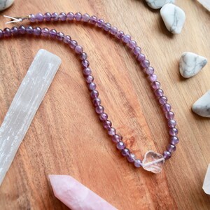 Amethyst, four leaf clover, crystal necklace, choker, collar style, natural stones, gemstones