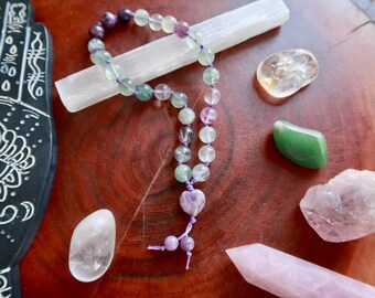 Fluorite, Lepidolite, Pocket Mala, Hand Mala, 27 Bead Pocket Mala, Travel Mala, Prayer beads