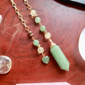 Aventurine verte, pendule, citrine, pyrite, coeur, pendule en cristal, outil de divination