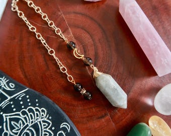 Moonstone, Pendulum, Smoky Quartz, Pyrite, moon charm, crystal Pendulum