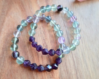 AAA Fluorite, Amethyst, beaded bracelet, 8MM Beads, Gemstone Bracelet, Stretch Bracelet, Healing Crystals, crystal bracelet
