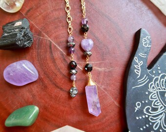 Amethyst Pendulum, Lepidolite, Hematite, Black tourmaline, crystal pendulum