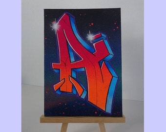 Handmade Graffiti Letter "A" on Canvas Unique Handmade Street Art SprayPaint Airbrush Lettering Gift Acrylic ABC Painting Art