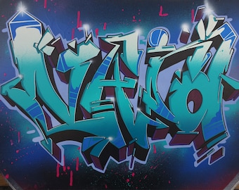 Handgefertigte Graffiti Leinwand Sonderanfertigung mit personalisiertem Namen, Street Art, Graffiti, personalisiertes Geburtstags Geschenk