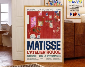 アンリ・マティス展ポスター、赤いスタジオ、ルージュのアトリエ、美術館のジクレー版画、マティスのアートワーク、絵画の壁画、フランスの装飾ギフト