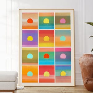 Poster della serie Sunset di Warhol, stampa della mostra Mid-century Modern, arte murale di Andy Warhol, pittura naturalistica, decorazioni pop colorate cielo sole, regali