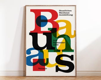 Bauhaus Alphabets Exhibition Poster, Staatliches Ausstellung Weimar Print, Mid-Century Modern Wall Art, Retro POP Decor, Typography Design