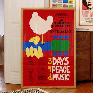 Woodstock Music and Art Fair Poster, Vintage White Lake Concert Print, Retro gig, Music Festival Wall Decor, 3 Days of Peace & Music, Gifts