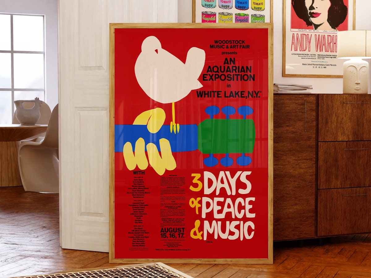 Woodstock Music and Art Fair Poster, Vintage White Lake Concert Print, Retro gig, Music Festival Wall Decor, 3 Days of Peace & Music, Gifts