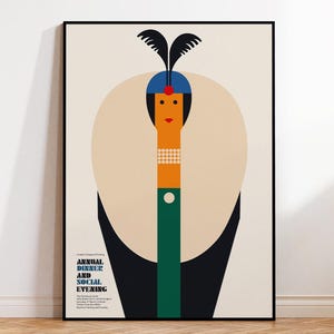 Tom Eckersley London College of Printing Poster, Annual Dinner Social Evening Print, Mid-Century Modern Wall Art, Retro Graphic Design Decor