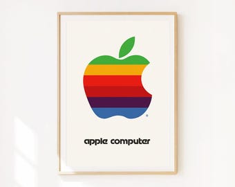 Apple Rainbow Logo Print, MAC Personal Computers, Think Different Poster, Office Decor, Technology Wall Art, Steve Jobs Fan Gift, Retro Tech