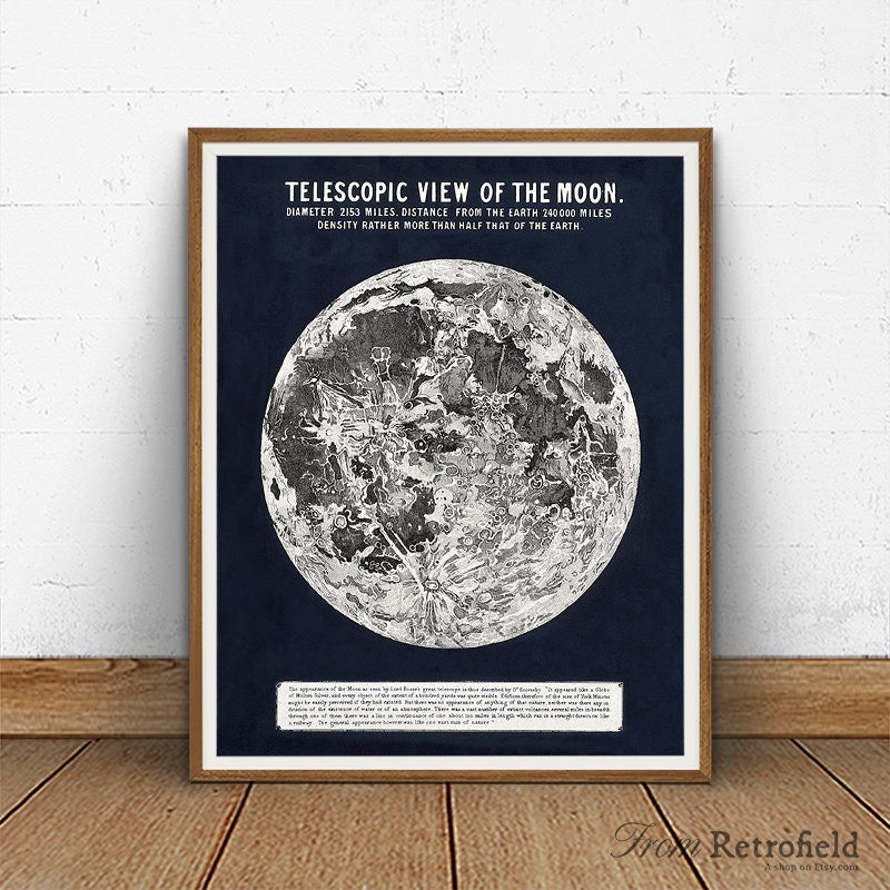 Full Moon Illustration Lunar Moon Poster Printable Vintage | Etsy