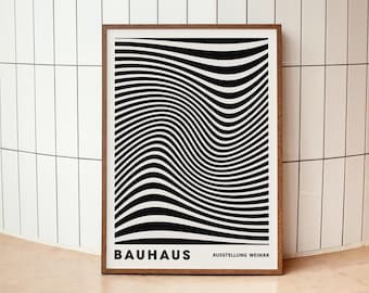 バウハウス オプアート プリント - 抽象的な白黒ポスター、ミニマリスト モダン ウォール アート、幾何学的な錯覚装飾、ミッドセンチュリー デザイン