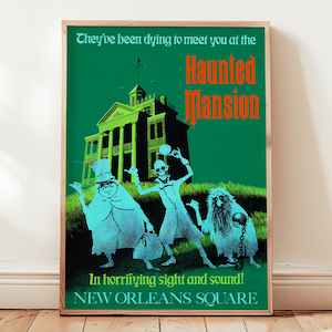 Disney Haunted Mansion Poster, Vintage Disneyland Print, Retro Fantasyland Attraction Wall Art, Nursery Decor, Amusement Park, Travel Gifts