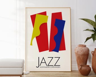 Copenhagen Jazz Festival Poster, International Jazz Festival Print, Music Wall Decor, Abstract Guitar Art, Scandinavian Mid-Century Modern