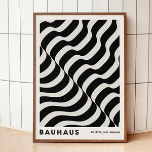 Bauhaus Optical Illusion Print - Black and White Abstract Poster, Modern Geometric Wall Art, Minimalist Mid Century Decor, Op Art Design