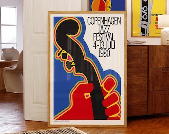 Copenhagen Jazz Festival 1980 Poster, Vintage Music Wall Decor, International Jazz Festival Print, Vintage Jazz Artwork, Retro Guitar Art